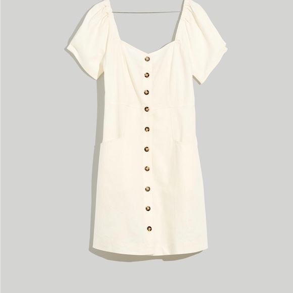 NWT  Madewell  Size 14  Plus Linen-Cotton Puff-Sleeve Mini Dress - Picture 3 of 10